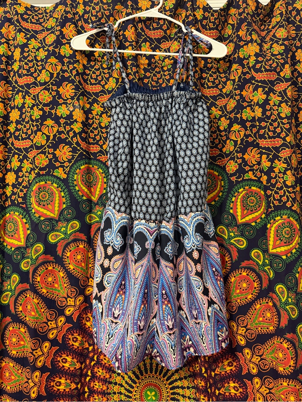 Boho Paisley Navy Mini Skirt with Tie Straps